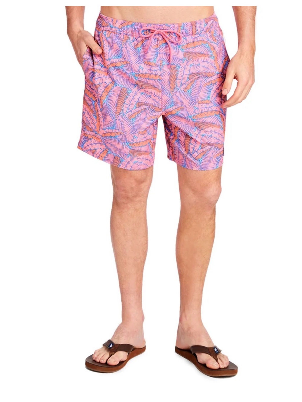 Vineyard Vines Chappy Trunks Swim Shorts Pink Palm Print Men’s Medium 7” Inseam